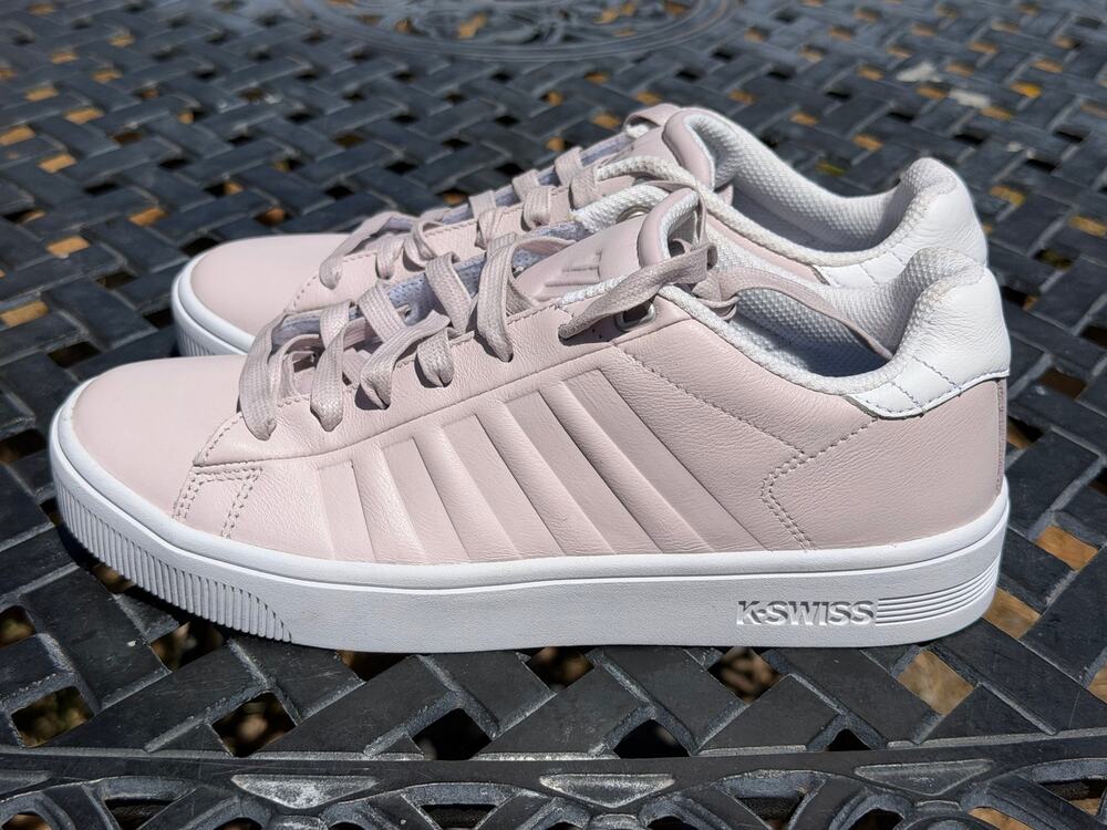 K Swiss Court Sneakers Pink & White Classic Low Top Size 8   95453-520-M NWOT